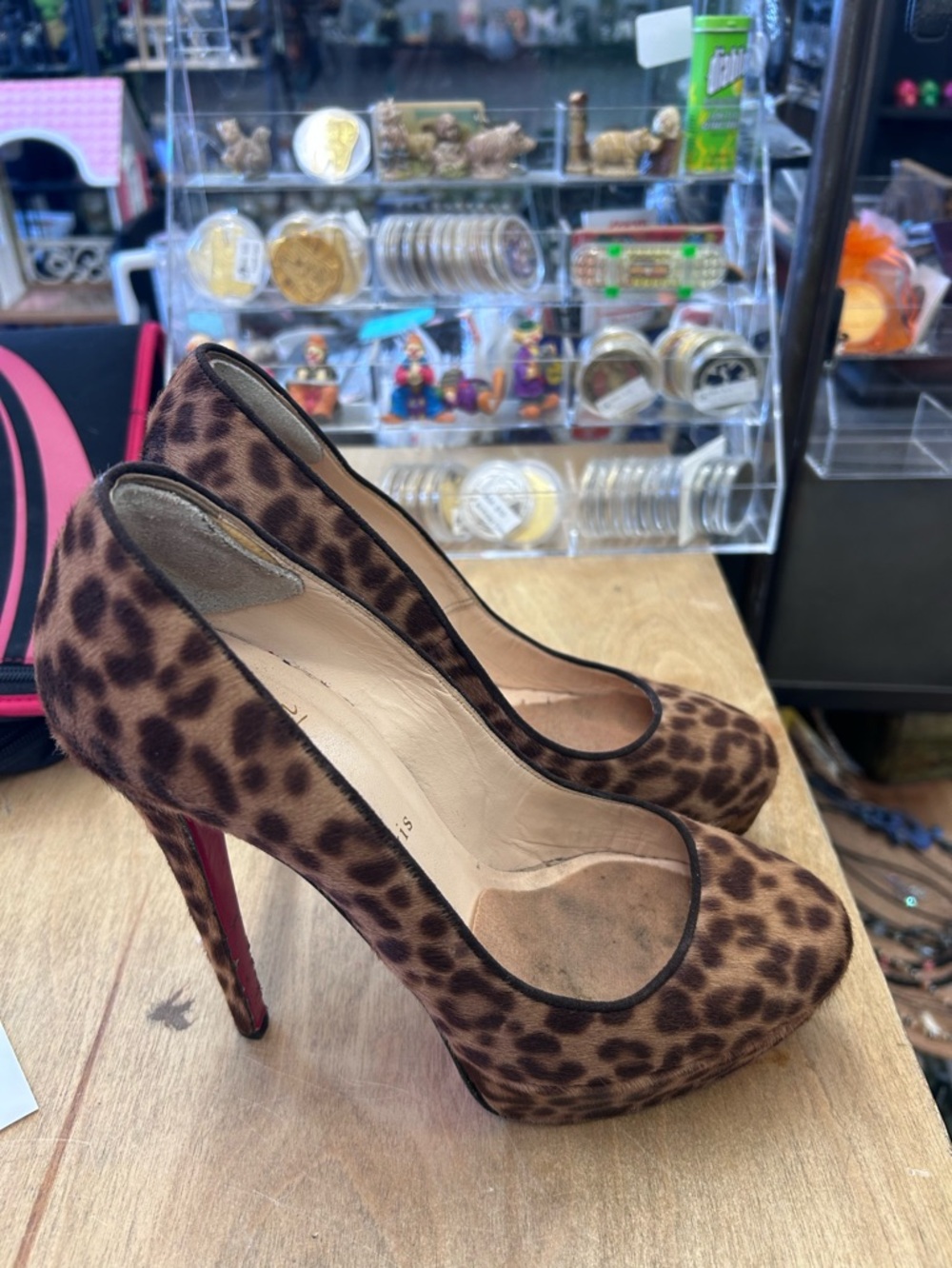 Christian Louboutin Leopard Print Platform Pumps with Red Soles size 8.5 Vintage